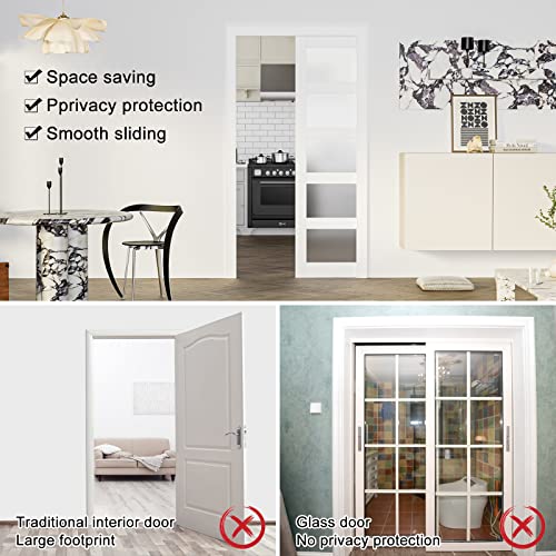 Kit de marco para puerta corredera de bolsillo 24" x 80" con mecanismo de cierre suave bidireccional de 120 lbs, herrajes para puertas de 24" a 36" de ancho, instalación fácil y deslizamiento silencioso miniatura 5