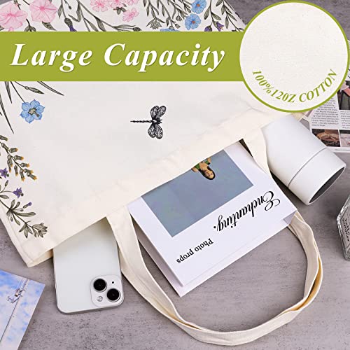 Vaipi 2 Pcs Floral Tote Bag Cute Canvas Tote Bag Vintage Tote Bag Aesthetic Large Canvas Tote Bags Reusable Grocery Bags Flower Tote Bag Canvas Shopping Bags With Canvas Makeup Bag For Women #TOP2
