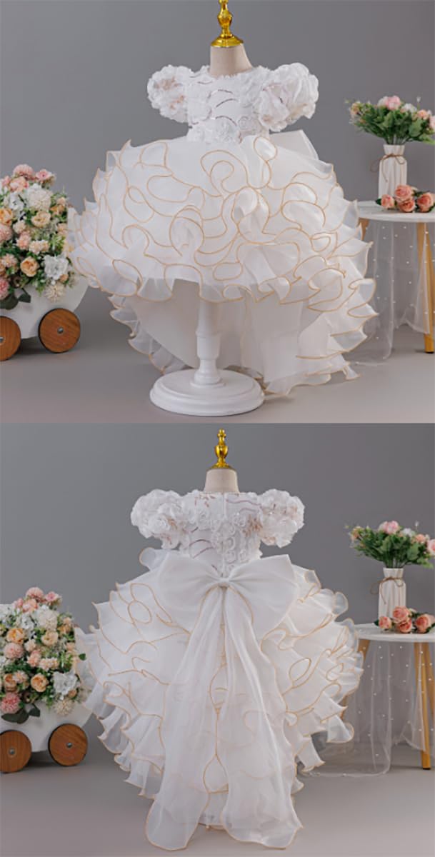 OTMYIGO Prinzessinnenkleid für Mädchen, 3D-Blumenrüschen-Tüll-Tutu-Kleid für Blumenmädchen Geburtstags Hochzeits- und Ballkleid