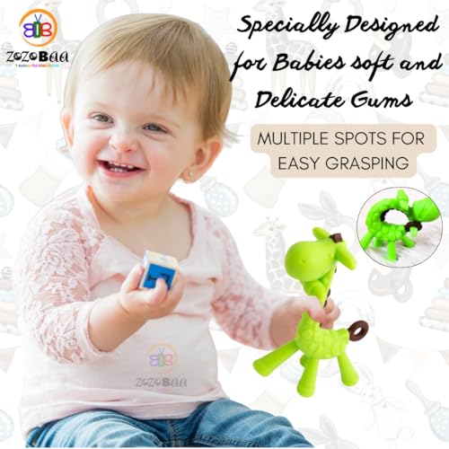 Image of Giraffe Soft Silicone Teether for Baby Gums, Teething Toys for Babies, BPA Free, Pain-Relief, Non-Toxic, 100% Food Grade, Soothing & Smooth Edges Easy to Grasp Chewable - Green (Pack of 1)