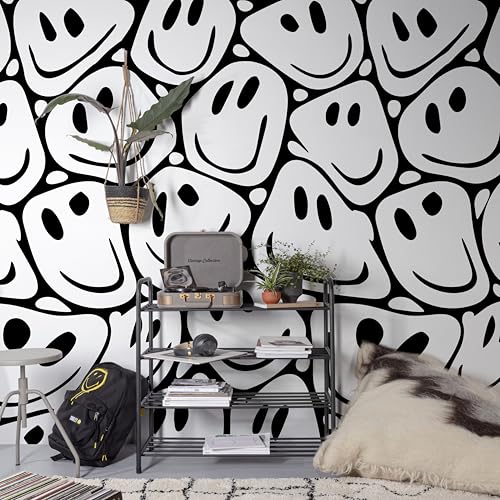 Image of Grandeco ML3101 Non-Woven Mural Wallpaper Abstract Distorted Smileys Dots Black White