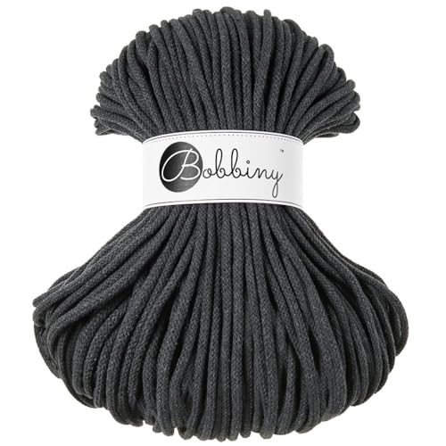 Bobbiny Premium 5mm Braided Macrame Cord (Charcoal) 108yds/330ft (100% Recycled Cotton)