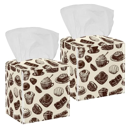 Paquete de 2 soportes para caja de pañuelos de chocolate de panadería en la mesa y la habitación de Barth