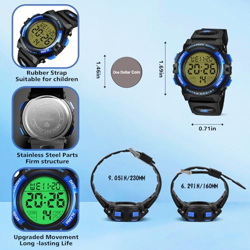 Image of Kids Watch,Boys Watch for 3-15 Year Old Boys,Digital Sport Outdoor Multifunctional Chronograph LED 50 M Waterproof Alarm Calendar Analog Watch for Children with Silicone Band,Kids Gift