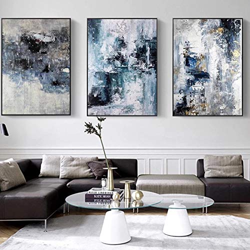 Peinture sur toile d'art abstrait moderne bleu et or pour tableau de salon chic