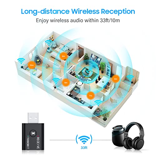 Image of JIMTAB USB Bluetooth Adapter, 2 in 1 Wireless Bluetooth 5.0 Transmitter Receiver Converter, 2.3.5mm Audio for TV, Home & Car Stereos, Headphones, Speakers, PC