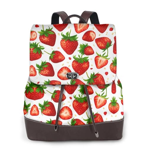 Sac à dos en cuir EdWal chic imprimé fraise pour ordinateur portable femme