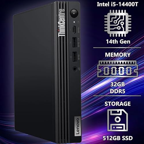 Image of Lenovo ThinkCentre Tiny M70q Intel Deca Core i5-14400T (Beats i7-13700T), 32GB DDR5, 512GB NVMe, DisplayPort, HDMI, WiFi 6, RJ-45, Wired KB & Mouse, Win 11 Pro, 3YR Wty, AI Business Desktop - Black
