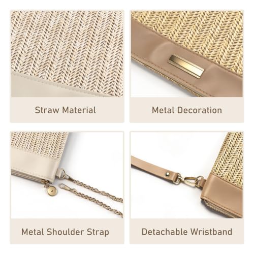 Image of Straw Clutch Purses for Women, Bohemian Straw Handbag Small Summer Beach Bag Wristlet Wallet with Zip