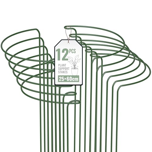 Vivo Technologies 12 Pack Plant Support Stakes 25×60cm Metal Plant Supports Ring Cage for Garden Sturdy Half Round Garden Plant Supports for Vegetable Tomatoes Peony Roses Lavender Flowers