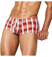 Mens Underwear Boxer Briefs Stretch Plaid Print Soft Sexy Low Rise Trunks Underwear Comfort Breat...