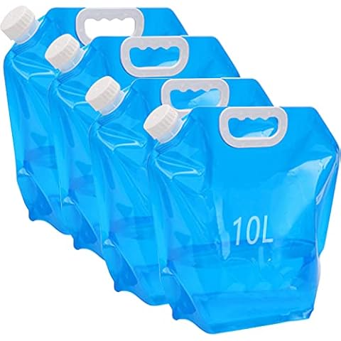 Kamiya 4 Stück 10L Faltbarer Wasserkanister mit Dichtem Deckel,Flexibler Wasserkanister,10 Liter Faltbarer Wasserkanister Bpa-Frei für Outdoor Camping Cover