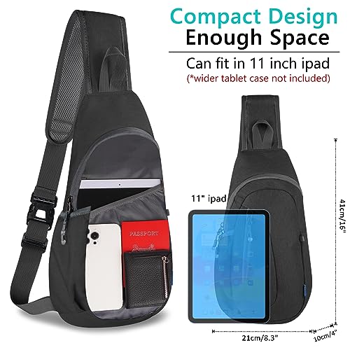 TITECOUGO Small Canvas Sling Bag Lightweight Crossbody Bag for Women Rucksack for Men Running Backpack Travel Chest Pack Shoulder Daypack for Gym Work Outdoor Hiking Sports Dark Black - Image 3