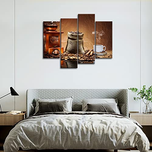 So Crazy Art- Coffee Wall Art Kitchen Decor Brown Coffee Beans And Cup Plate In The Cafe Canvas Pictures Artwork 4 Panel Food Painting Prints For Home Living Dining Room #TOP5