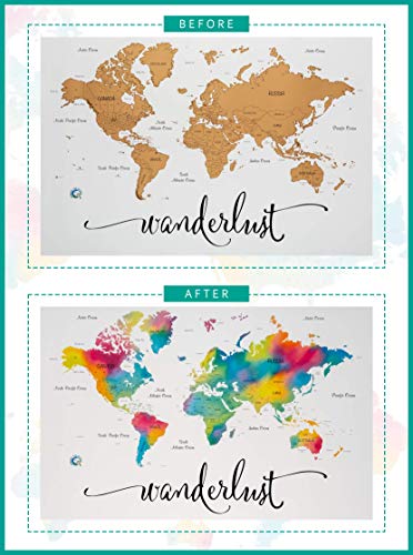 Scratch Off Map of The World | Deluxe Watercolor Wanderlust Edition | XL Size 36