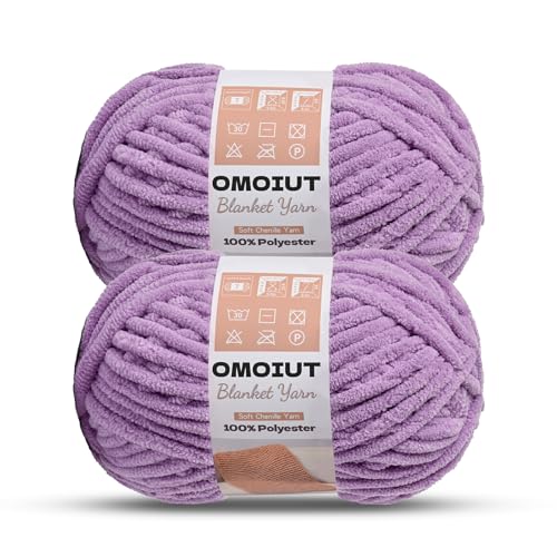 Image of OMoiout Chunky Chenille Yarn for Crocheting, 2 Pack Soft Baby Blanket Yarn, #7 Super Bulky, Chunky Knit Blanket Crochet Yarn, 14 oz /218.7 yds Fluffy Velvet Amigurumi Yarn(2 Purple)