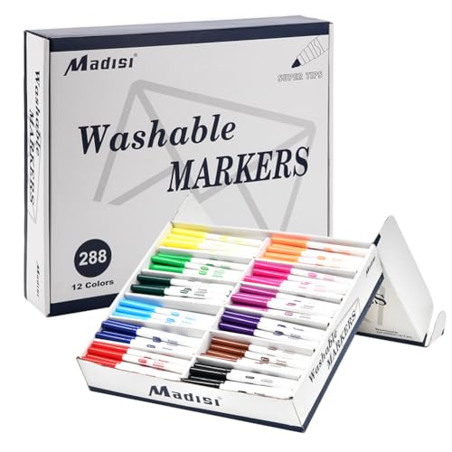 Madisi Washable Markers, Super Tips Markers, Assorted Colors, Classroom Bulk Pack, 288 Count