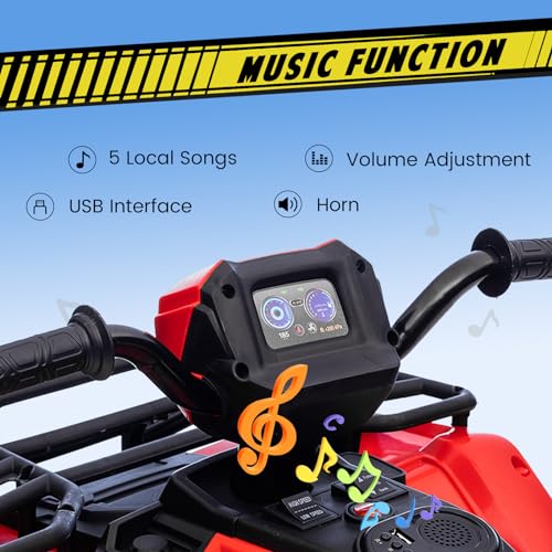 Lischwert Elektro Kinderquad, 12V Kinder Elektrische ATV mit LED-Scheinwerfern, Musik & Hupe, Elektroauto mit 4 rutschfeste Räder & langsamer Start, für Kinder 3–6 Jahre alt (Rot) – Bild 5