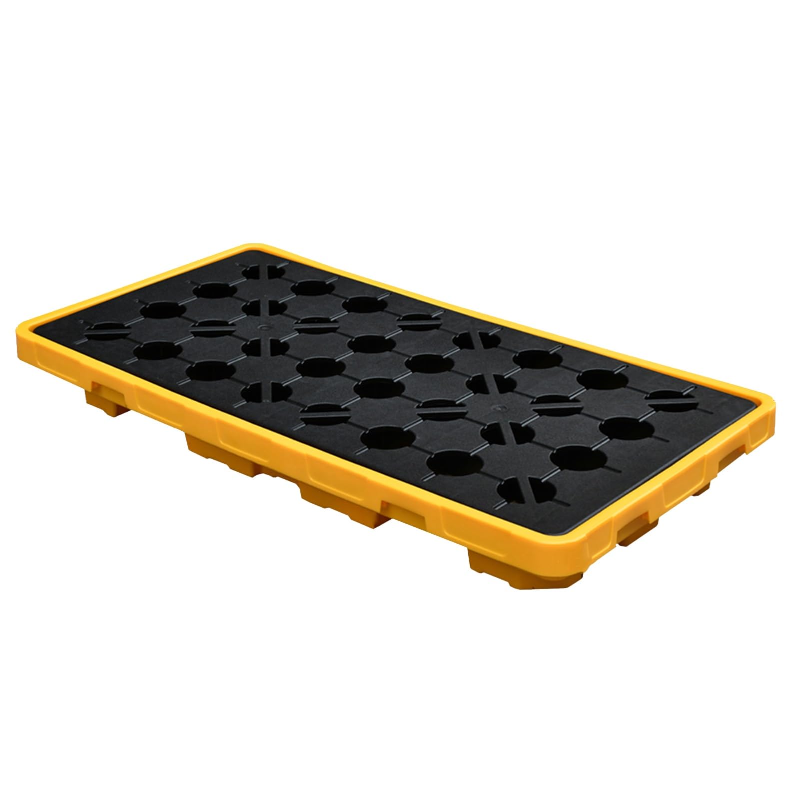 GYEQXKT Spill-Proof Oil Tank Tray - Yellow & Black Polyethylene Spill Containment Pallet, Stackable Modular Leakproof Platform, Anti-Skid Design for Oil Drums & Paint