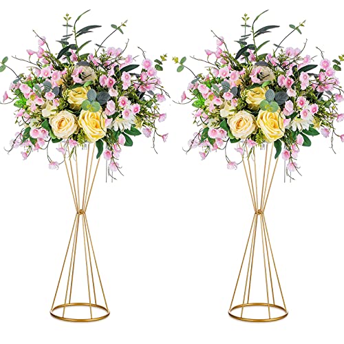 Sziqiqi Flower Centerpieces for Wedding Tables Metal - Geometric Floral Centerpiece Stand for Tabletop Event Party Birthday Tall 27inch Gold