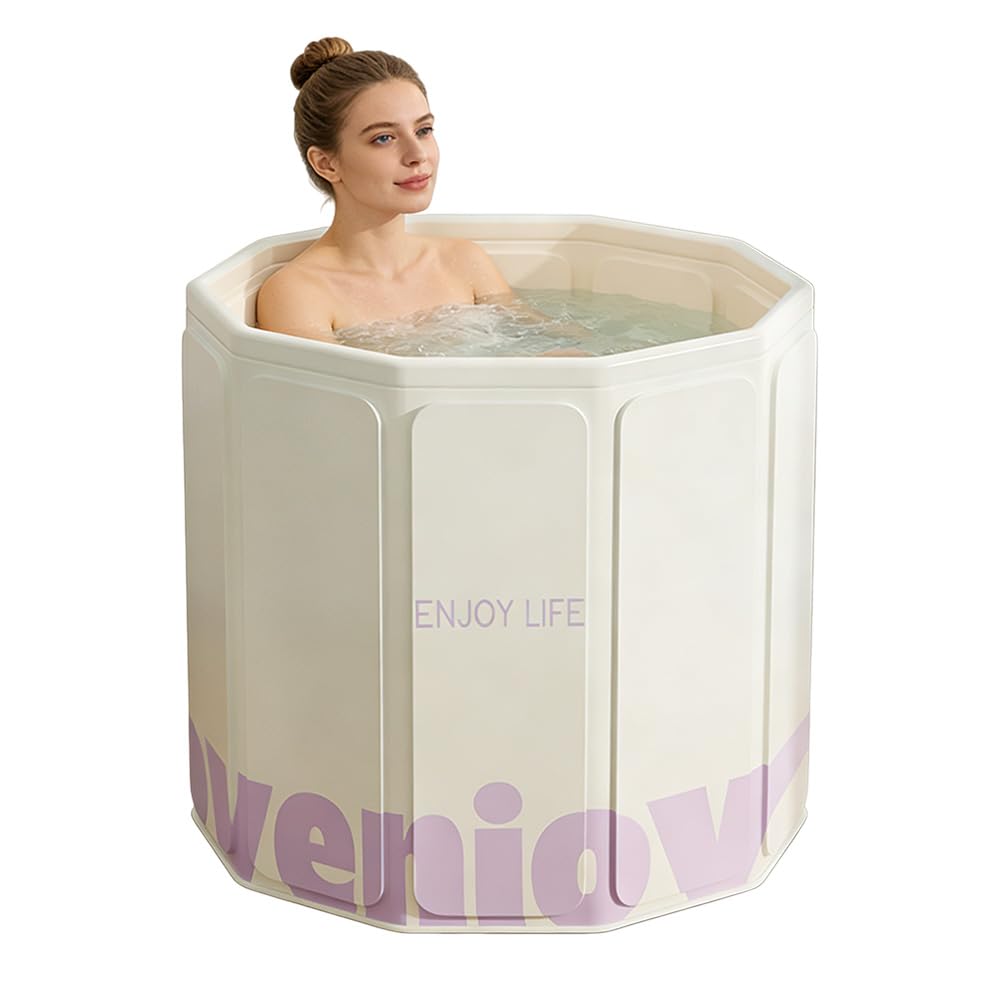 Bañera plegable portátil para hielo y baño caliente de recuperación activa en color crema