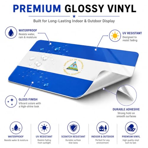 Image of Nicaragua Vinyl Flag Stickers, Car Decals, Waterproof Indoor Outdoor, Laptop Stickers, Car Bumper, Nicaraguan Flag, 5 x 3 Inches, Set of 3