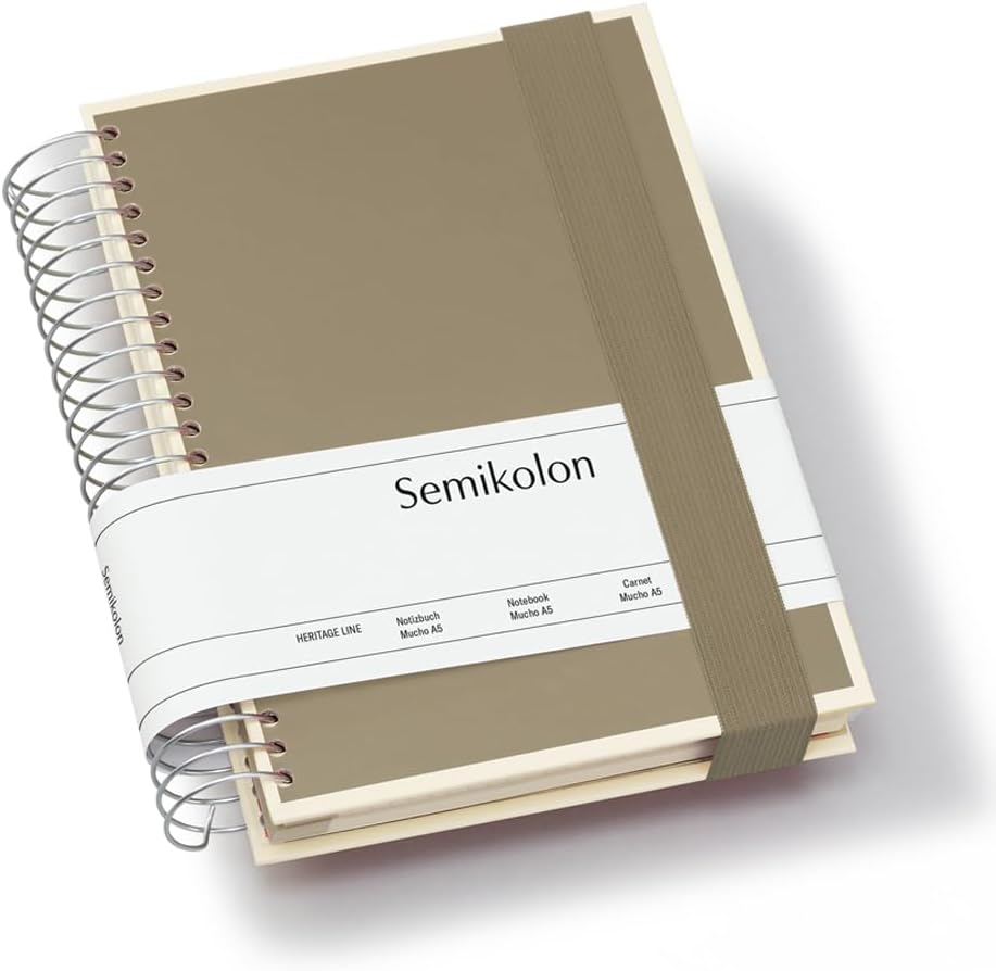 Semikolon - Sprial Notebook Mucho A5 with 330 Ruled, Squared, and Plain Pages, Fango