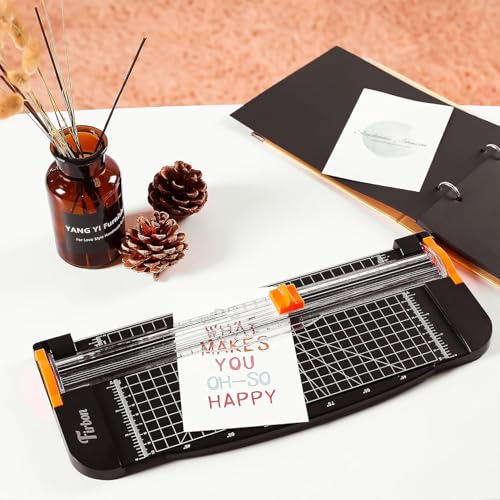 Firbon A4 Massicot 12 Pouces Règle Titane Guillotine Coupe Papier avec Sécurité Système Remplaçable Lame Couper Coupon, Papier d'artisanat, Etiquette et Photo (Noir)