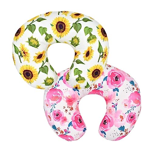 Image of BxuanW Nursing Pillow Cover Stretchy Pillow Slipcovers for Breastfeeding Moms Two-Sided Design (Sunflower and Rose)