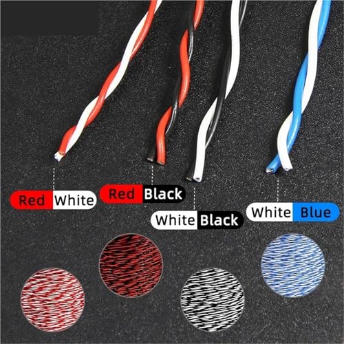 Image of 1~20m AFS200 PTFE Wire 2pins 26~22 /20 /18 /17 /15 /13AWG FEP Twisted Pair Tinned Copper High Temperature Electronic Cable(Red White,1M 17AWG (1MM2))