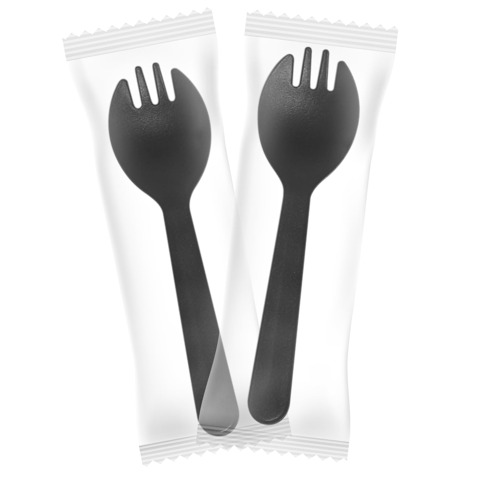mini plastic sporks disposable individually wrapped black forks and spoons 2 in 1 party supply 4334 100 pcs