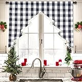 Estmy Black and White Buffalo Plaid Christmas Tree Kitchen Curtain 47’’W x 36’’L 1PCS, Rustic Farmhouse Country Winter Holiday Seasonal Tier Curtain Small Short Window Curtain for Bathroom Kitchen