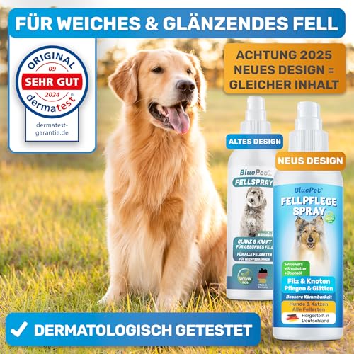 BluePet 200 ml Entfilzungsspray für Hunde & Katzen I Löst Verfilzungen & Verbessert Kämmbarkeit, Anti Filz Spray als Fellspray für Fellpflege, Glätten & Pflegen mit Aloe Vera, Shea-Butter & Jojobaöl