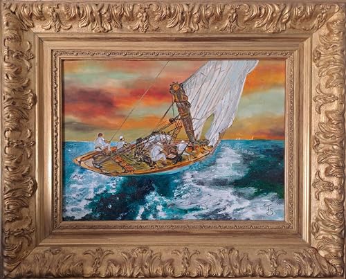 Peinture à l'huile fait main unique tableau voilier signé art sur toile moderne