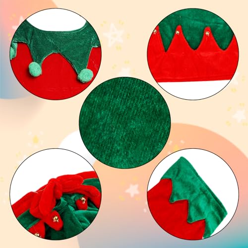 XIHIRCD Christmas Elf Costume Sets, Funny Jester Cosplay Outfit With Elf Hat, Long Striped Socks, Bell Shoes - Image 4
