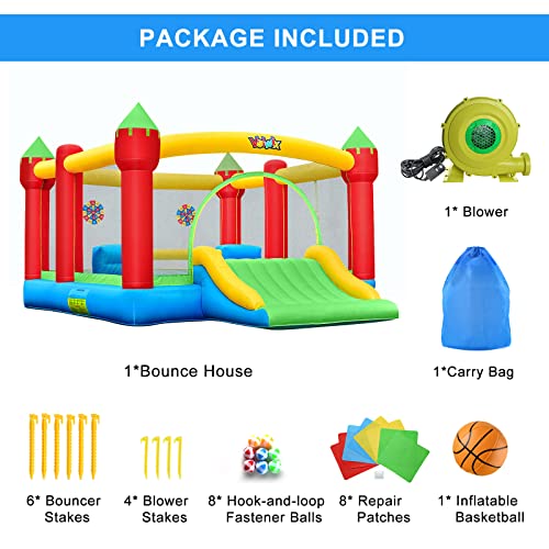 Valwix 15' X 12' Large Inflatable Bounce House For 6 Kids With Blower & Slide For 3-10 Yrs Children, Bouncer W/ Big Bouncy Area, Barrier & Basket Ball Hoop #TOP5