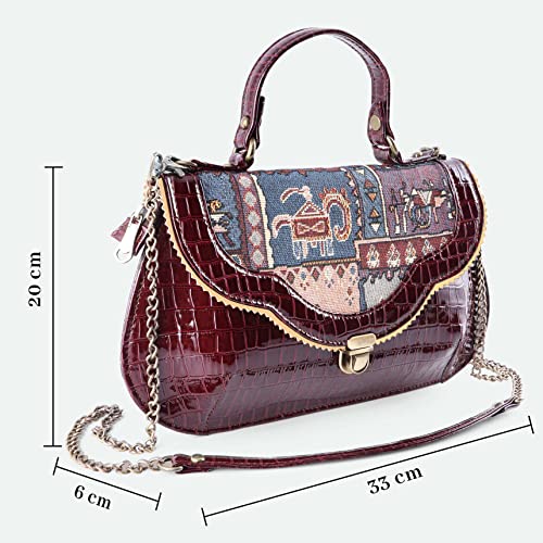 Image of Rudhira Top Handle Satchel Bag /Shoulder Bags For Women (Crocodile Print), Multicolor