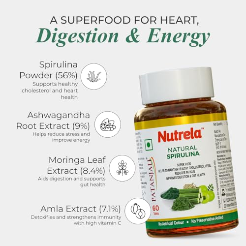Image of Patanjali Nutrela Moringa Tablet & Natural Spirulina Combo - Organic Superfood Supplement for Immune Support, Energy & Healthy Cholesterol Levels - 60 Tablets Each - 100% Vegetarian