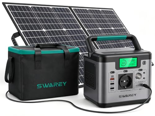 SWAREY Générateur Electrique Portable 518Wh avec Panneau solaire pliable en 2 sections et Sac de Rangement, Batterie Externe 220V Sortir AC/USB/Type-C/QC 3.0
