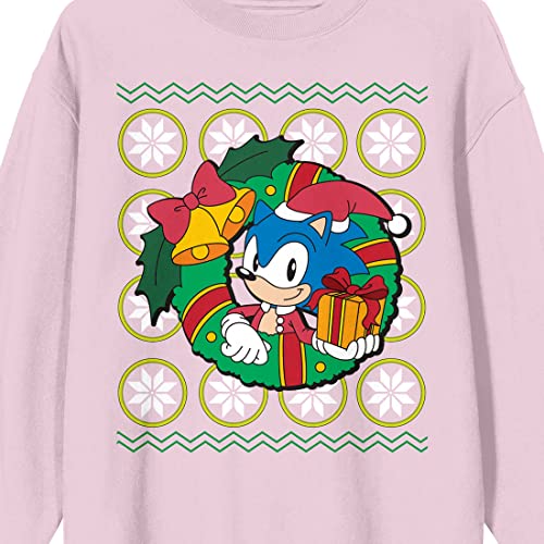 Bioworld Sonic The Hedgehog Sonic Christmas Wreath Crew Neck Long Sleeve Cradle Pink Adult Sweatshirt2