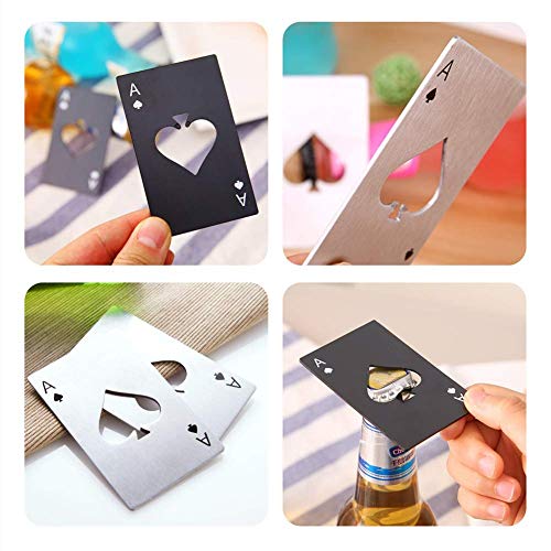 Image of Premium Bottle Openers (Set of 2), Stainless Steel Bottle Opener for Beer Wallet Size Bottle Openers Ace of Spade Bottle Cap Opener (2 Pack Black & Silver)