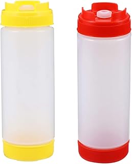 DOITOOL Ketchup Dispenser 2pcs Plastic Condiment Squeeze Bottles Squirt Bottles for Ketchup BBQ Sauces Syrup Condiments Dressings Arts and Crafts 20oz Mustard Dispenser Bottle