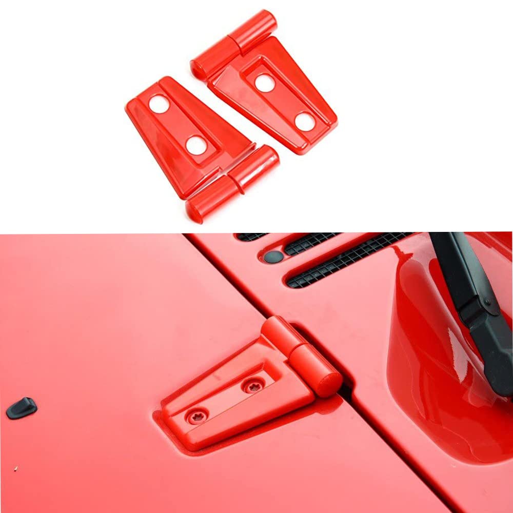 BORUIEN Front Engine Hood Hinge Cover Trim Exterior Accessories Decoration for Jeep Wrangler 2007-2016 (red 2pcs)
