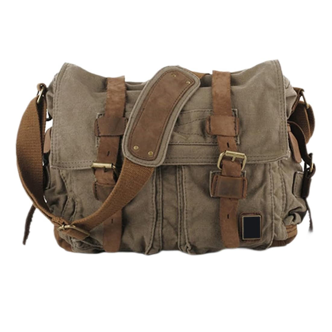 Pineeseatile Borse a Tracolla in Pelle Borsa per Laptop in Tela Vintage Borsa a Tracolla 32 cm Verde Militare, Messenger Tela