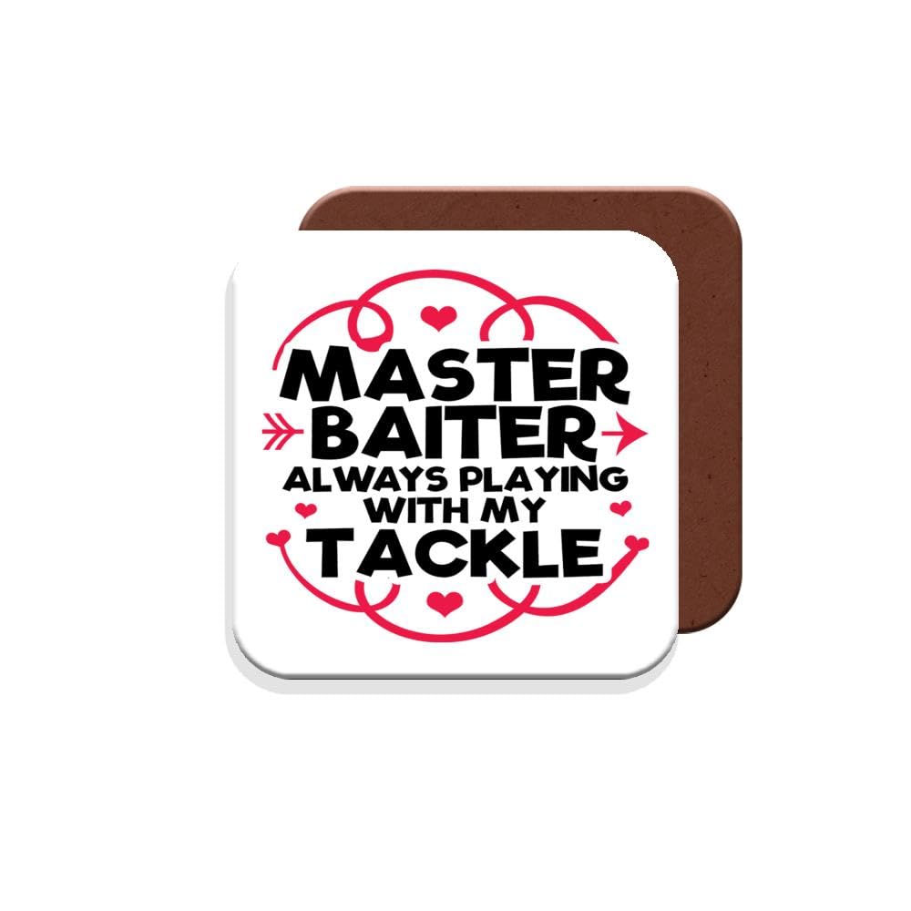 Muggz Coaster Gift For Fisherman/Fishing Enthusiasts - Master Baiter Always Playing With My Tackle - Giftset - Made By In The Uk