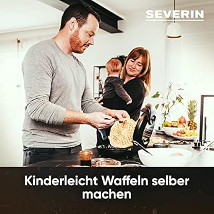 SEVERIN Waffeleisen, Waffelbackgerät mit Antihaftbeschichtung für klassische Herzwaffeln, platzsparend und praktisch, ca. 1.300 W Leistung, schwarz/Edelstal, WA 2103 – Bild 4