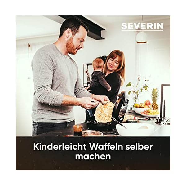 SEVERIN Waffeleisen, Waffeleisen mit Antihaftbeschichtung für klassische Herzwaffeln, platzsparendes Herzwaffeleisen, ca. 1.300 W Leistung, schwarz/ Edelstahl, WA 2103 – Bild 4