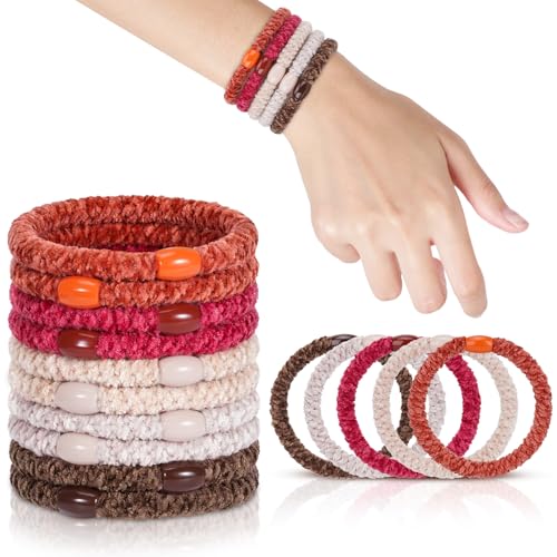 Image of FORENEE Braided Hair Ties No Damage, 10 Pcs Soft Plush Hair Bands for Women's Hair, Bracelet Hair Elastics & Ponytail Holders for Thick Hair - Ember Glow