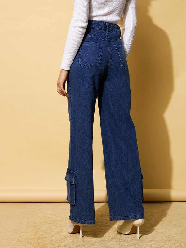 Image of barcino Blue Washed Hem Pocket Stretch Straight Jeans