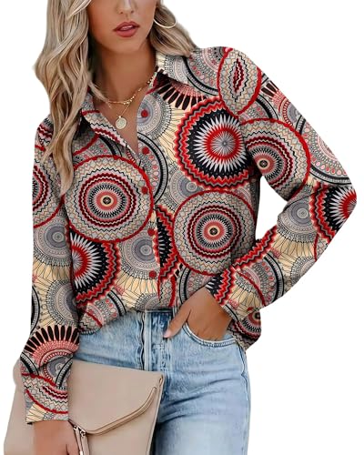 Image of Magritta Women's Shirts Fashion Casual Loose Fit Long Sleeve Button Down Lightweight Collared Blouse Tops